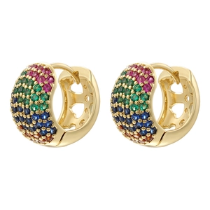 Luxurious gold earrings with rainbow crystals and hollow heart pattern in U-shape design