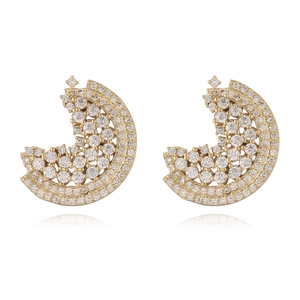 Luxe 18K gold-plated crescent moon stud earrings with pavé cubic zirconia inlay