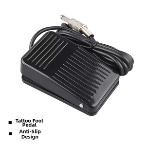 Close-up of black non-slip tattoo foot pedal with 6.35mm jack for power supply