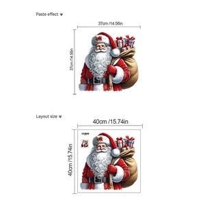 Detailed size guide for self-adhesive Santa Claus wall decal with layout dimensions