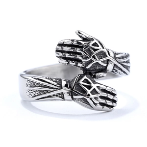 Vintage silver hugging hands ring for men with minimalist cool aesthetic design