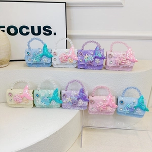 Borsa a Tracolla di Paillettes Sirena per Bambine Con Manico di Perle Conchiglia Stella Marina Decorazione Mini Borsa a Spalla Regalo