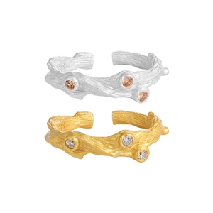 Textured S925 sterling silver branch rings with small zircons in gold and silver finish