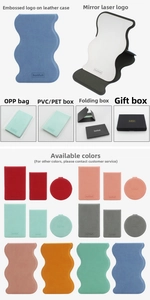 Detailed grid of wave-shaped portable PU leather and stainless steel vanity mirrors