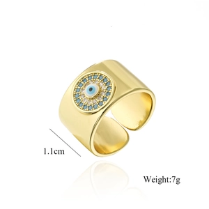 Macro shot showing 1.1cm width and 7g weight of the 18K gold plated evil eye ring