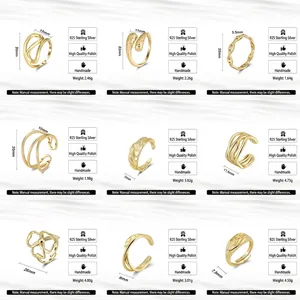 Collection of nine gold 925 sterling silver rings and earrings with textured designs