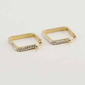 Fashionable gold square hoop earrings for women featuring sparkling crystal rhinestones