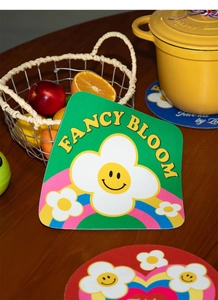 Cartoon absorbent diatomite kitchen mat with colorful rainbow and flower design