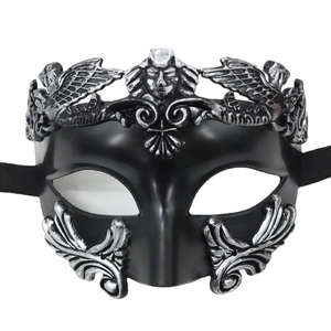 Ancient Greek Roman warrior half face mask in black and silver for Halloween masquerade