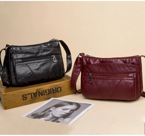 Sacs à bandoulière classiques en similicuir souple noir et bordeaux avec poches zippées