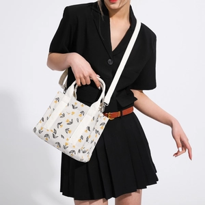 Borsa tote da donna in velluto a coste con stampa di tulipani gialli e tracolla regolabile