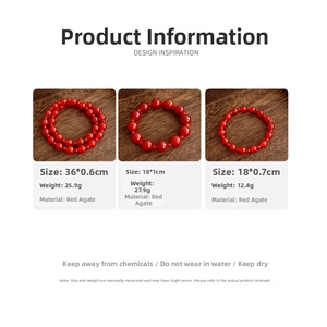 Detailed comparison of red agate beaded bracelets in three sizes on wood background