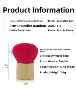 Detailed view of bamboo handle powder brush with soft pink synthetic fiber bristles