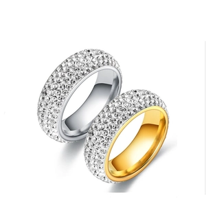 Multi Row Rhinestone Paved Curved Ring Titanium Steel Iced Out Band Fashion Jewelry For Men Women