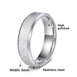 6mm silver stainless steel wedding ring with dual bevel edges and matte sandblasted finish
