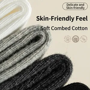 White and gray combed cotton mid-calf socks with breathable ribbed knitting texture