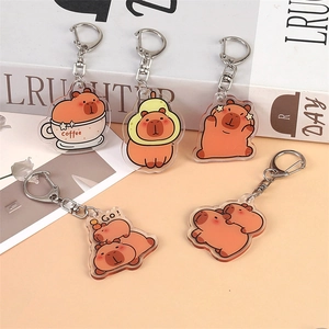 Porte-clés mignons en acrylique Capybara avec diverses poses et anneaux en métal