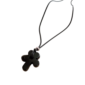 Long wax rope necklace with black tiger eye flower pendant and silver bead detail