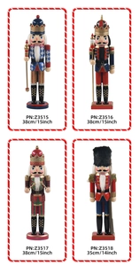 Detailed grid of 38cm wooden nutcracker soldiers in red and blue Christmas costumes