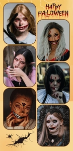 Collage of Halloween horror mouth tattoos and creepy face stickers for spooky party makeup