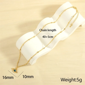 Detail showing 40+5cm chain length and 16x10mm blue eye pendant dimensions