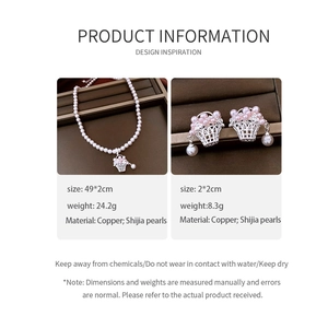 Vue détaillée de l'ensemble bijoux panier de fleurs en perles avec dimensions incluses