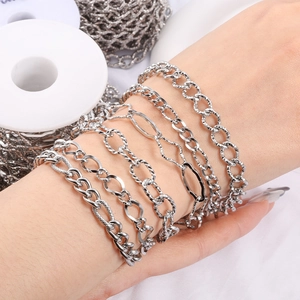 Polished silver stainless steel oval link chain for DIY necklace and bracelet jewelry