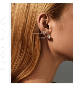 Close-up of sparkling S925 silver stud earrings with firework cut zircons in 7mm and 8mm sizes