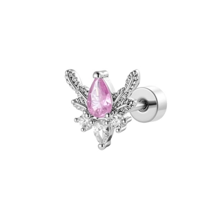 Cartilage-Ohrstecker aus Chirurgenstahl mit Vögel-Design und rosa Zirkonia im Tropfenschliff