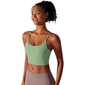 Women's mint green yoga camisole with thin straps and a U-shaped neckline for fitness
