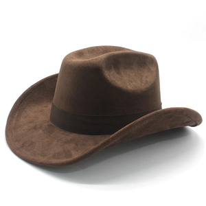 Western Cowboy Hat Vintage Faux Suede Wide Brim Fedora Pinched Crown Ribbon Band Outdoor Sun Protection Unisex Retro Style