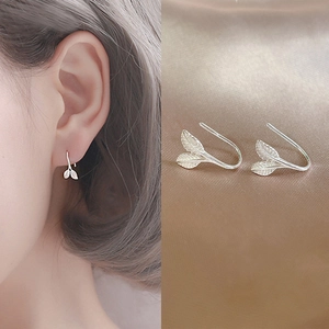 Nature Leaf Earrings Copper Cubic Zirconia Elegant Minimalist Plant Design Tiny Jewelry Gift For Women