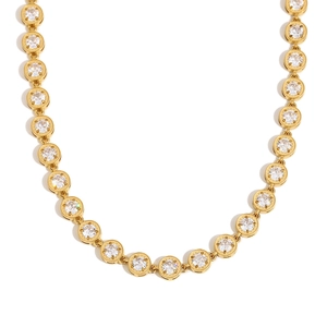 Elegant 18K gold plated stainless steel tennis necklace with sparkling white zircons
