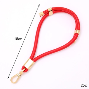 Adjustable red PU leather keychain strap with gold metal lobster clasp and 18cm length