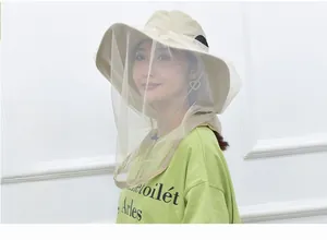 Detail view of the fine breathable mesh veil on a sun hat for mosquito protection