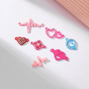 Assorted alloy heart and lightning charms with colorful paint and sparkling zircons