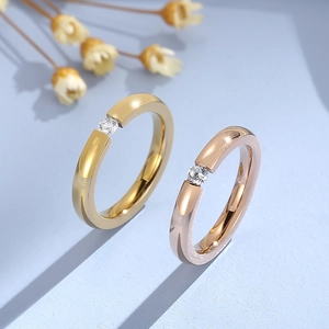 Minimalist Stainless Steel Ring With Zircon Inlay Polished Fashion Jewelry For Women Couples