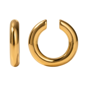 Minimalist golden C-shaped stainless steel earrings with a polished glossy finish