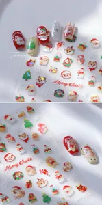 Holographic 3D Christmas nail stickers with Santa Claus and reindeer on red falses