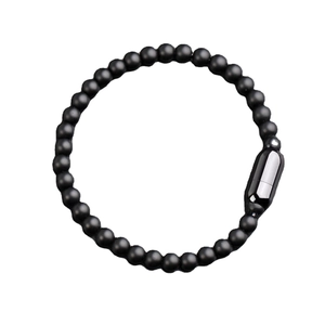 Men's matte black beaded bracelet with a glossy black magnetic stainless steel clasp