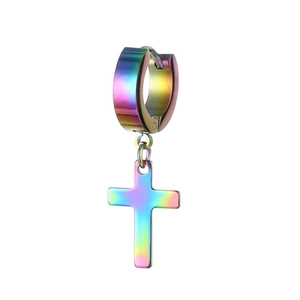 Iridescent stainless steel hoop earrings with cross pendant for men and women