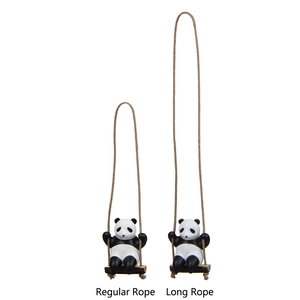 Creative resin panda swing figurine with two lengths of hanging jute rope options