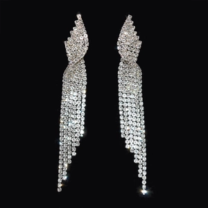 Elegant silver tassel drop earrings with sparkling rhinestones for bridal wedding party