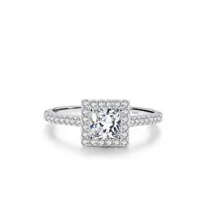 925 Sterling Silver Ring Square Princess Cut Cubic Zirconia Halo Geometric Unique Elegant High-end Jewelry For Women