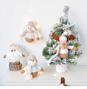 Plush Christmas dolls set featuring Santa, Reindeer and Snowman with warm festive lights