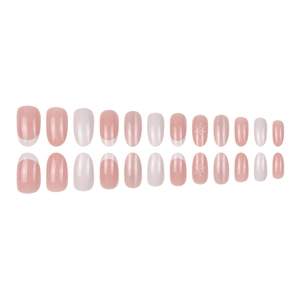 24pcs French style press-on nails set with minimalist white snowflake designs and glitter