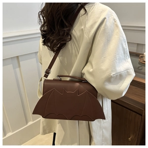 Gothic bat wing crossbody bag in dark brown PU leather for women with shoulder strap