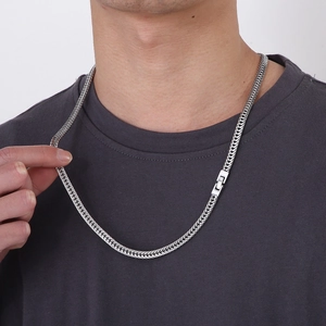 Hip hop style silver titanium steel curb chain necklace with square box clasp for men