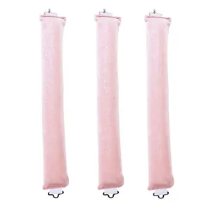 Three-piece heatless pink velvet hair curlers with secure hooks for overnight waves