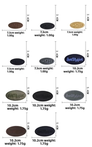 Detailed size chart for oval camouflage embroidery patches with Sport Wear and brand text